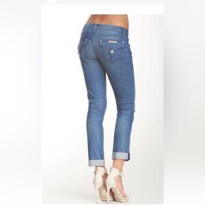 HUDSON JEANS FADE LIGHT BLUE DENIM BACARA STRAIGHT FLOOD CUFF STRETCH